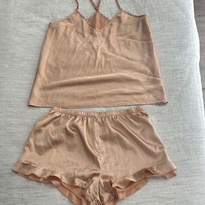 Luxurious Satin Pajama Set in Soft Tan